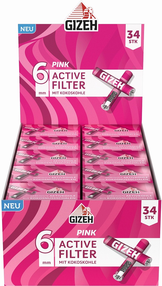 PreisPirat24 - GIZEH PINK Active Slim Filter Kokoskohle 6mm aus  Kokosnussschalen 34st.in Box 6x